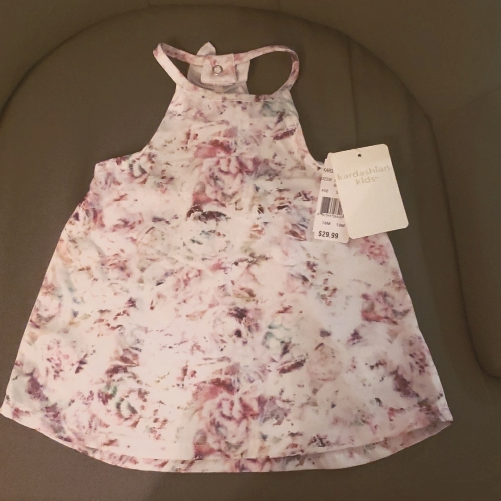 Kids Kardashian Multi Floral shirt/dress with ruffled back.